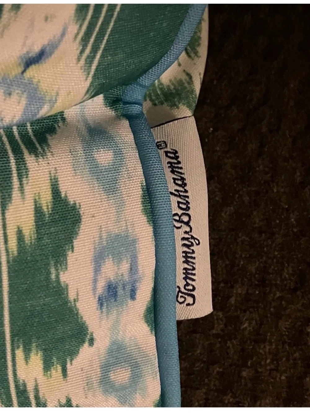 Tommy Bahama Teal Ikat Accent Pillow with White and Light Blue Motif